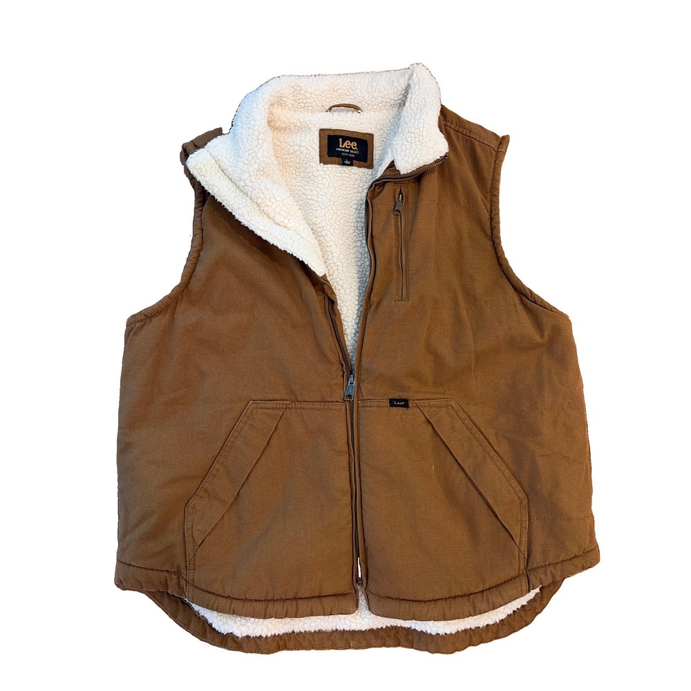 Lee Premium Select Men's Canvas Sherpa Lined Insulated Full-Zip Vest Size Large